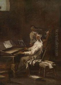 Two Nuns Playing Musical Instruments by Alessandro Magnasco