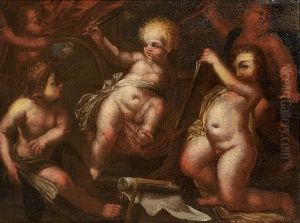 Putti Holding The Symbols Of The Liberal Arts by Stefano Magnasco