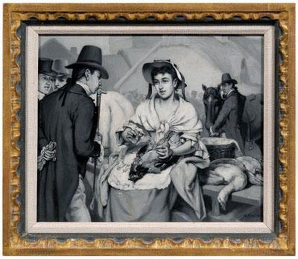 Woman Plucking Chicken In A Market - view 1