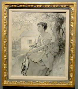 A Woman Seated Under A Tree With Cottage In The Background by William Magrath