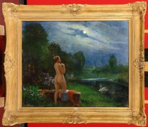 Leda Et Le Cygne Au Clair De Lune by Eugene Mahaux