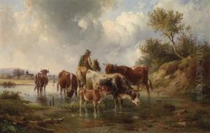 Cows With Herd At The Ford
