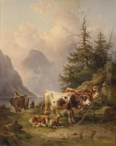 Herd Of Cows Bythe Lake Shore by Edmund Mahlknecht