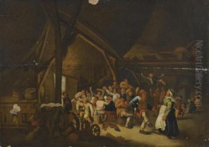 Peasants Carousing In A Barn by Cornelis Mahu
