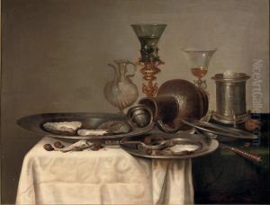 Oysters And Hazelnuts On Pewter Dishes