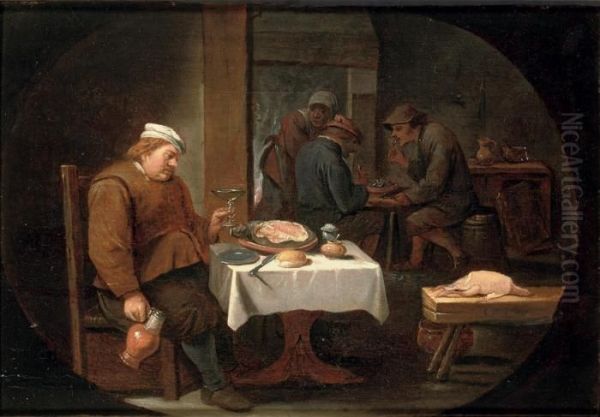 A Peasant At Dinner In A Tavern, In A Painted Oval - view 1