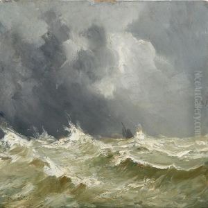 A Stormy Sea With A Sailing Ship by Emile Maillard