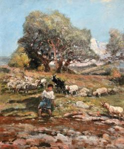 Bergere Et Son Troupeau by Fernand Maillaud