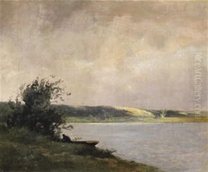 Pecheur Au Bord D'un Lac