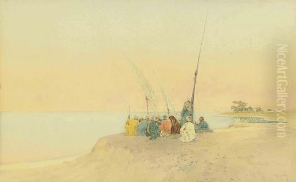 Arabs On The Coast At Dusk - view 1