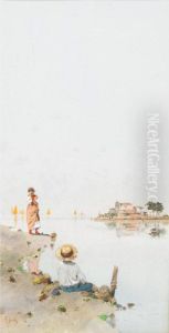 Two Venetian Views On The Lagoon by Raffaele Mainella