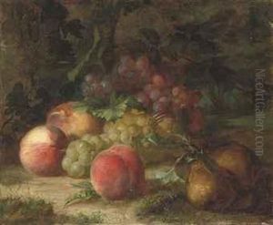 Peaches, Pears And Grapes On A Mossy Bank