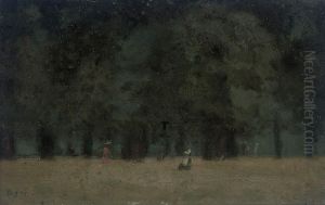 Figures Under The Trees, Evening, Kensington Gardens
