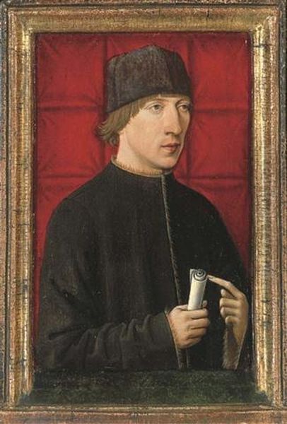 Portrait Of A Man, Half-length, In A Black Coat With Gold Trim And A Cap, Before A Red Cloth - view 1