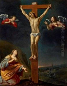 La Crucifixion Avec Marie - Madeleine Et Les Anges by Maitre Des Corteges