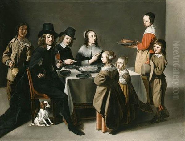 A Portrait Of The Poullain Family And Their Servants Gatheredaround A Table For A Frugal Meal - view 1