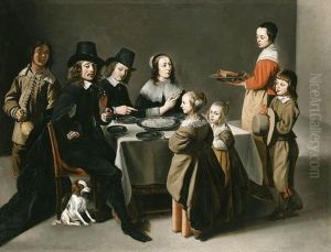 A Portrait Of The Poullain Family And Their Servants Gatheredaround A Table For A Frugal Meal