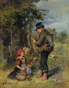 Wanderer Und Kleinesmadchen Mit Apfelkorb