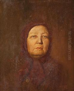 Portrait Einer Alten Mit Rotem Kopftuch