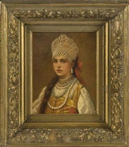 Portrait D'une Jeune Fille En Tenue Traditionnelle. by Konstantin Egorovich Egorovich Makovsky