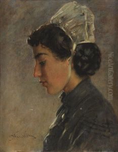 Profile Of A Young Woman by Konstantin Egorovich Egorovich Makovsky