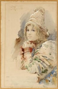 Portrait Of Awoman In Traditional Russian Folk Dress by Konstantin Egorovich Egorovich Makovsky