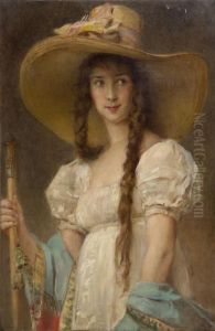 Woman In White With Hat by Konstantin Egorovich Makovsky