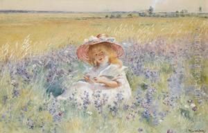 A Young Girl In A Field Of Salvia by Konstantin Egorovich Makovsky