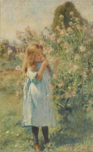 A Little Girl Smelling Mallow And Yarrow by Konstantin Egorovich Makovsky