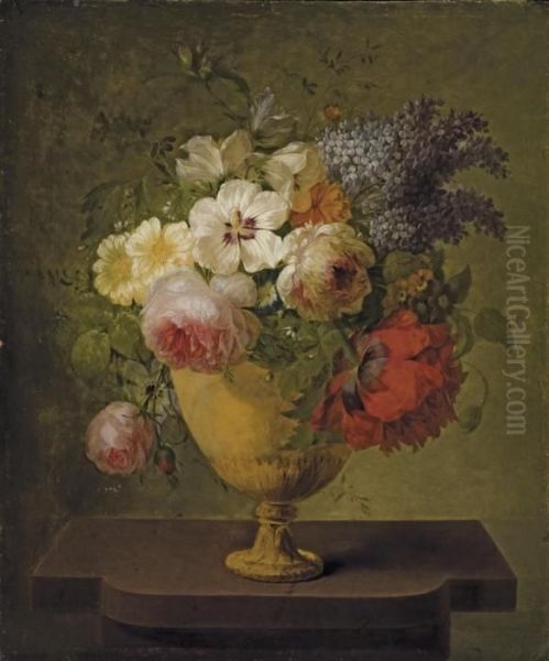 Roses, Lilas Et Autres Fleurs Dans Un Vase - view 1