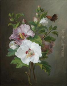 A Still Life Of A Bouquet Rose Of Sharon by Joseph Laurent Malaine