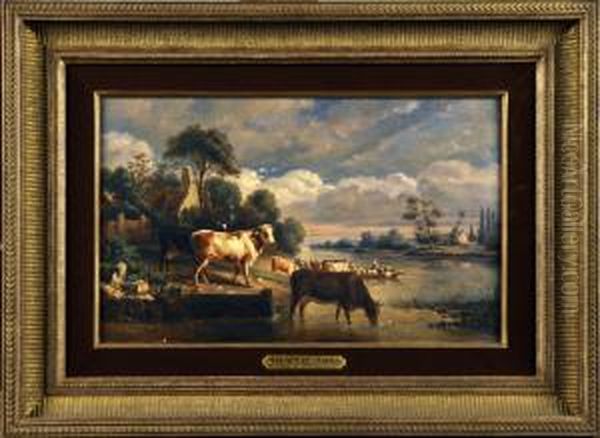 Vache S'abreuvant A La Riviere - view 1