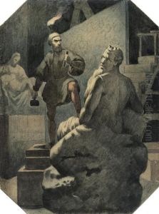 Michelangelo Bei Nacht by Adeodato Malatesta or Malatesti