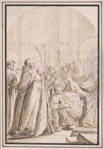The Raising Of Canon Raymond Diocre (after Eustache Le Sueur) by Georges Malbeste
