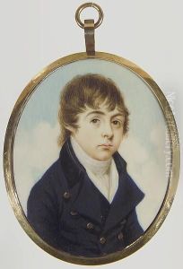 A Boy, Wearing Dark Blue Coat With Black Collar, White Waistcoat And Cravat. by Edward Green Malbone