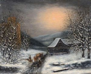 Charette De Foin Dans La Neige by Louis Claude Malbranche