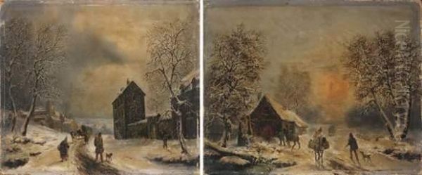 Promeneurs Dans Un Paysage Enneige - view 1