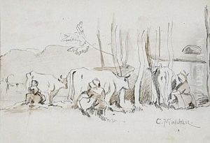 Beim Melken by Karl Malchin