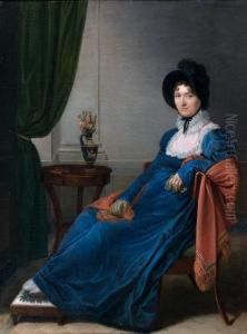 Portrait De Jeune Femme En Robe Bleu Et Chale D'indienne Rouge