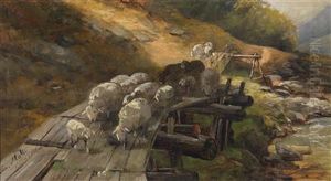 Sheep Crossing A River by Christian Friedrich Mali