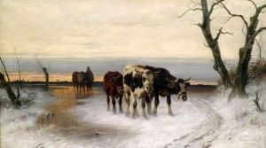 Cattle Drive In A Wintry Landscape by Christian Friedrich Mali