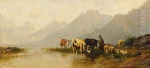 Viehherde Am Ufer Einesgebirgssees by Christian Friedrich Mali