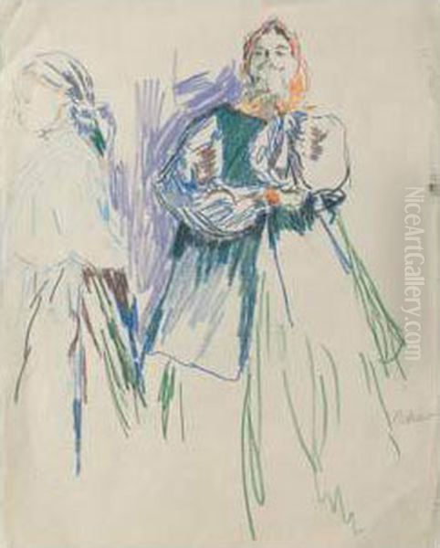 Jeune Paysanne Au Foulard Jaune Et A La Tunique Verte - view 1