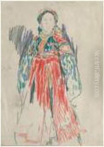 Jeune Paysanne A La Robe D'apparat Verte Et Rouge - view 1