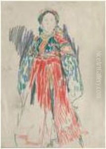 Jeune Paysanne A La Robe D'apparat Verte Et Rouge by Philippe Mallavine