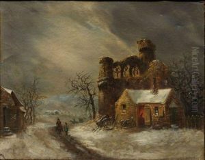 Un Chateau En Ruine Sous La Neige by Louis-Claude Mallebranche