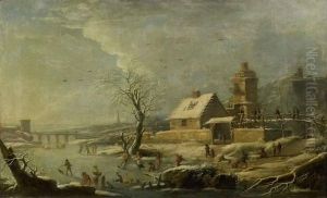 Paysage D'hiver Anime De Personnages Et Patineurs