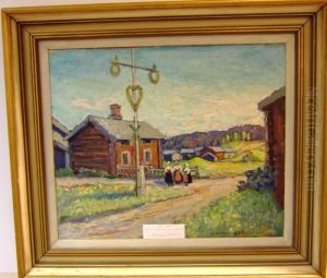 Lordagskvall Vid Midsommarstangen Sundsnas Leksand by Tyra E. Malmstrom