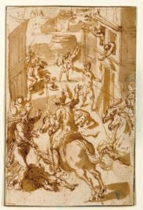 A Scene Of Streetfighting by Pietro Malombra