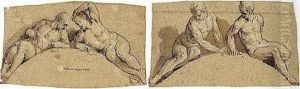 Two Studies Of Reclining Male Nudes, For Overdoors by Pietro Malombra
